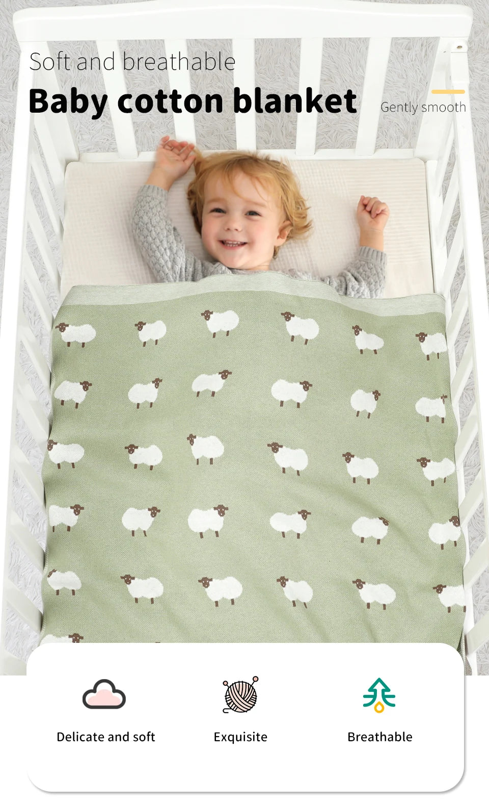 Baby Cotton Blankets Knitted Newborn Boys Girls