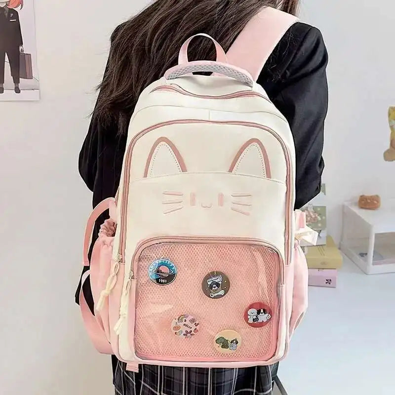 Cute Cat Ita Backpacks Large Capacity Knapsack Casual Girl Transparent DIY Display Rucksack Cartoon Trendy Travel Schoolbags