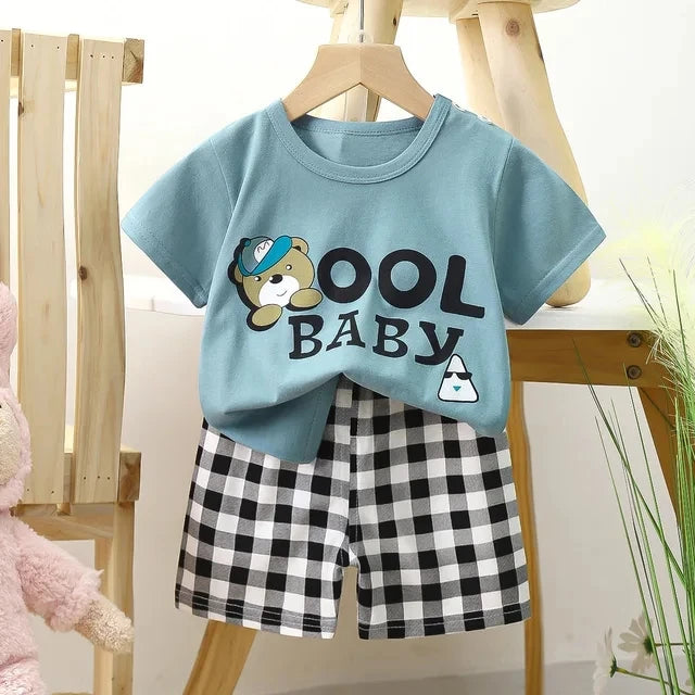 Summer cartoon T-shirt Shorts Children's boys Set Cotton