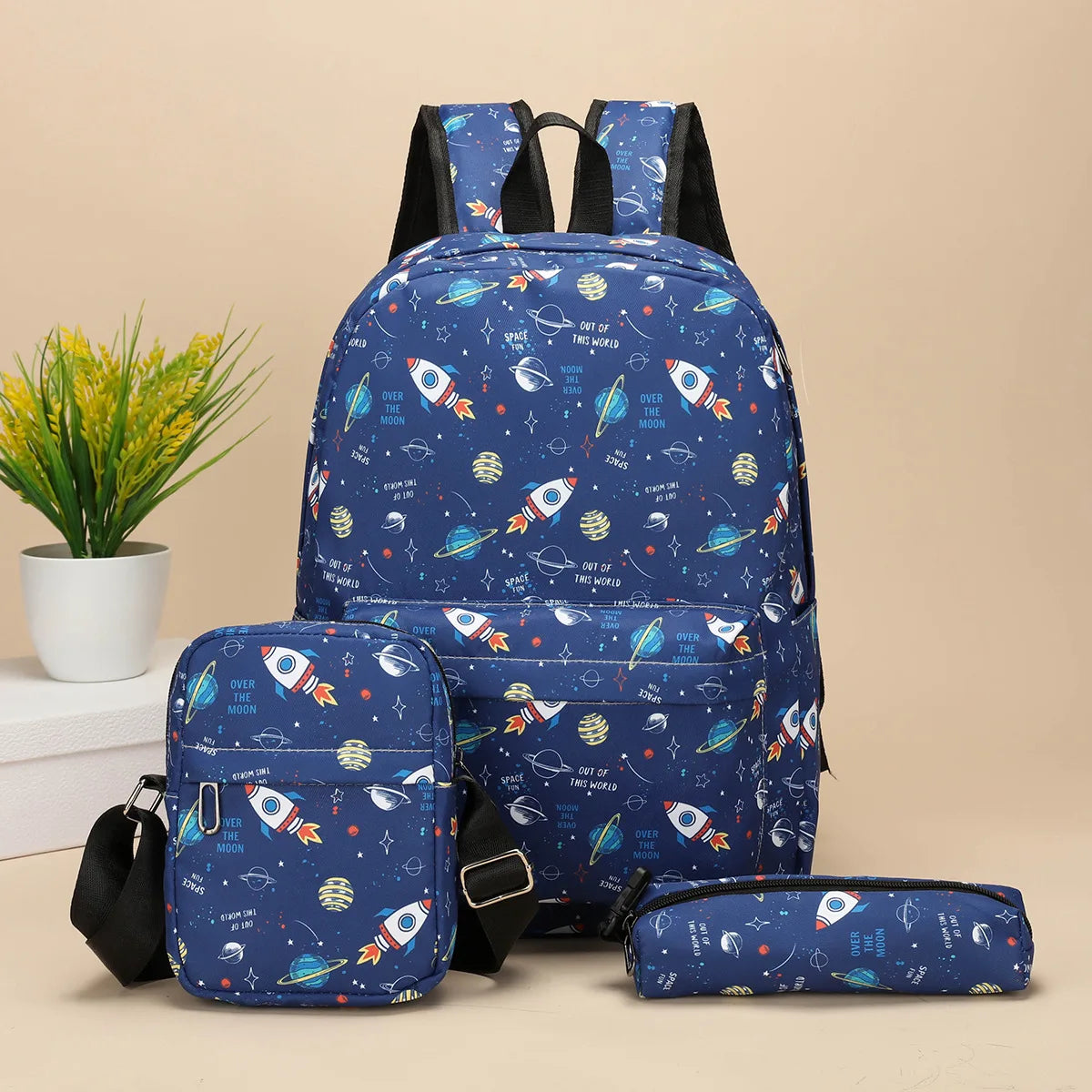 Middle school backpack  unicorn children's backpack crossbody bag pen bag three-piece backpack