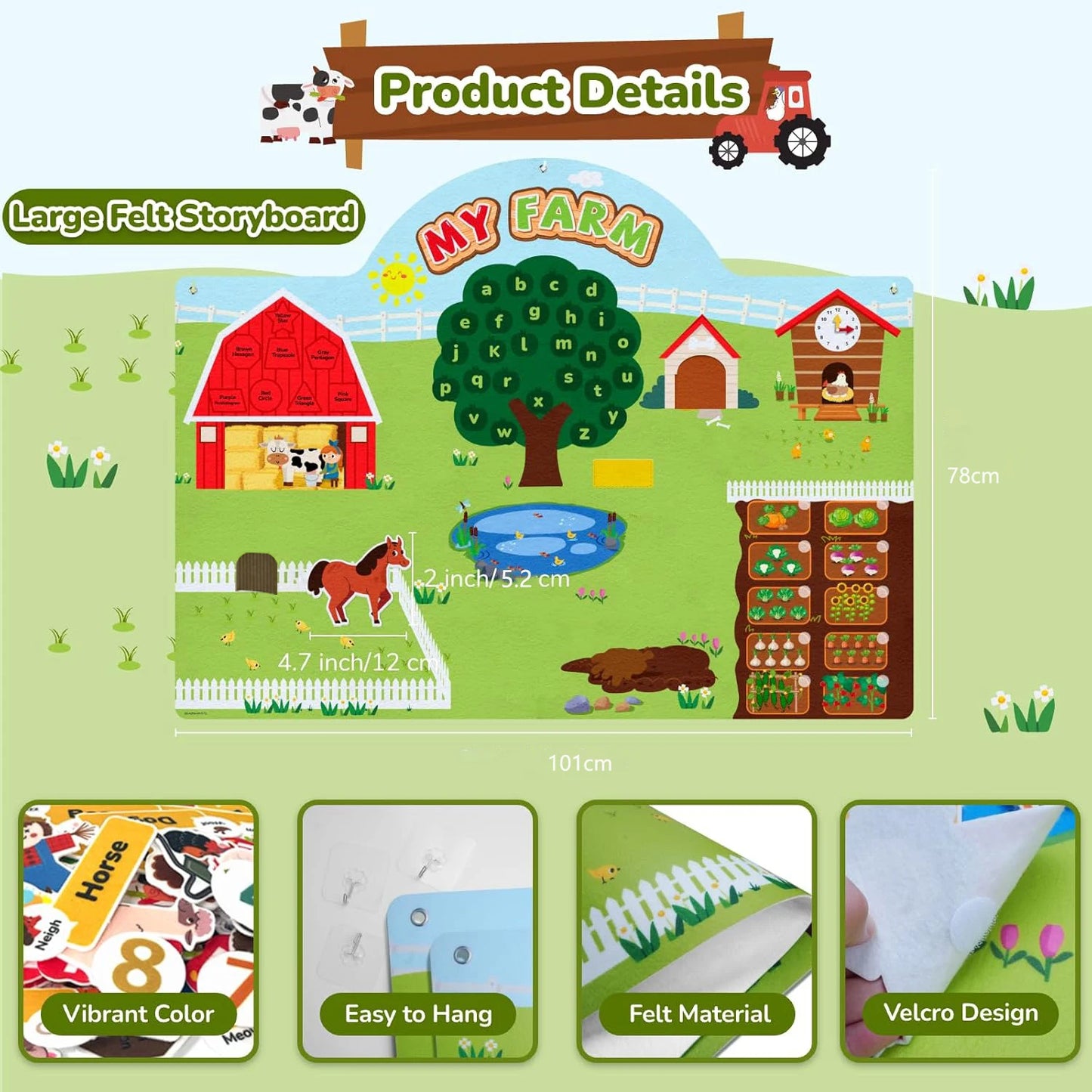 Farm Animals Felt Story Board Set Storytelling Early Learning Interactive Play Kit Wall Hanging Puzzle Toys for Toddlers Gifts