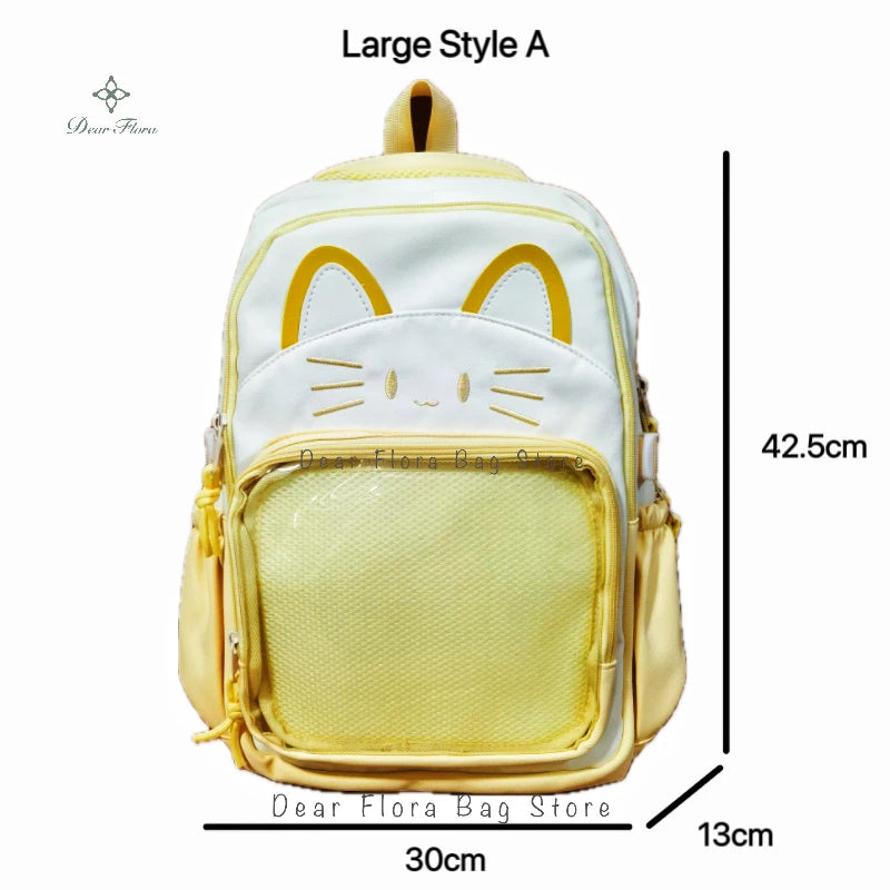 Cute Cat Ita Backpacks Large Capacity Knapsack Casual Girl Transparent DIY Display Rucksack Cartoon Trendy Travel Schoolbags