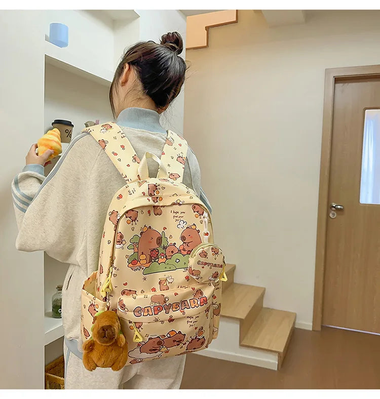 Cute Capybara Backpack for Girls Boys Student Teenager Children's Rucksack Women Cute Casual School Bags Kids Birthday Gift Toy