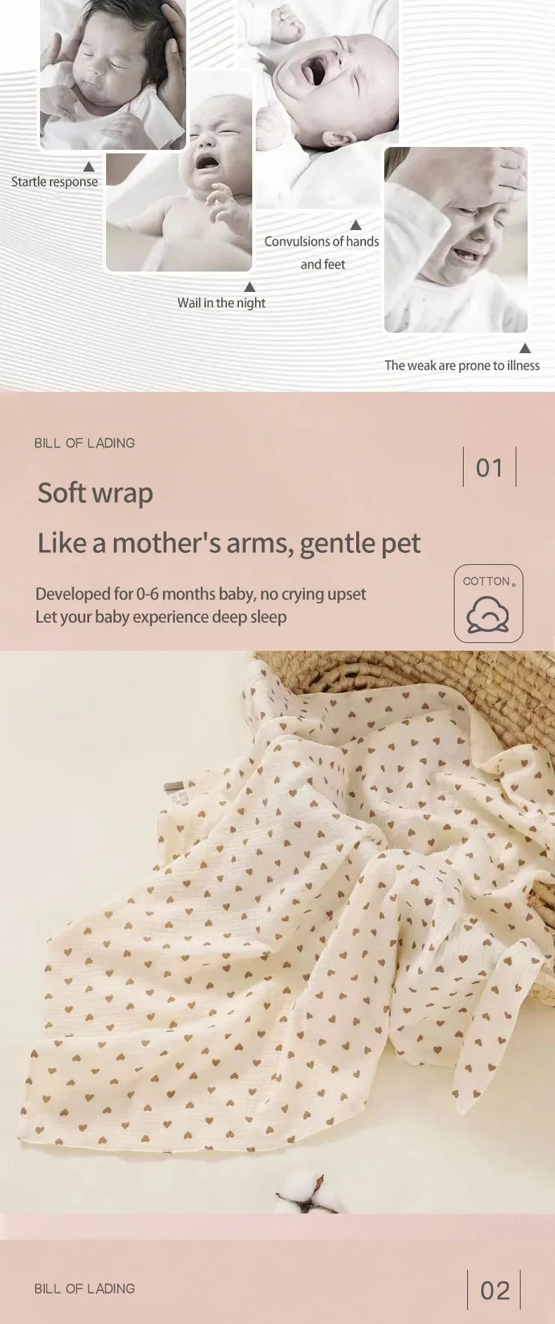 2Pc Cotton Muslin Blankets Baby Receiving Blanket for Newborn
