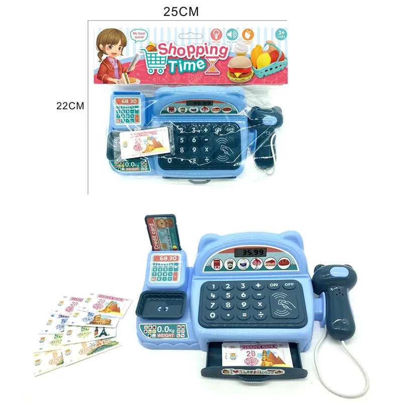 Children's Mini Cash Register With Scanner Montessori Supermarket Play House Game Lights Sound Kids Toys Boy Girl Birthday Gift