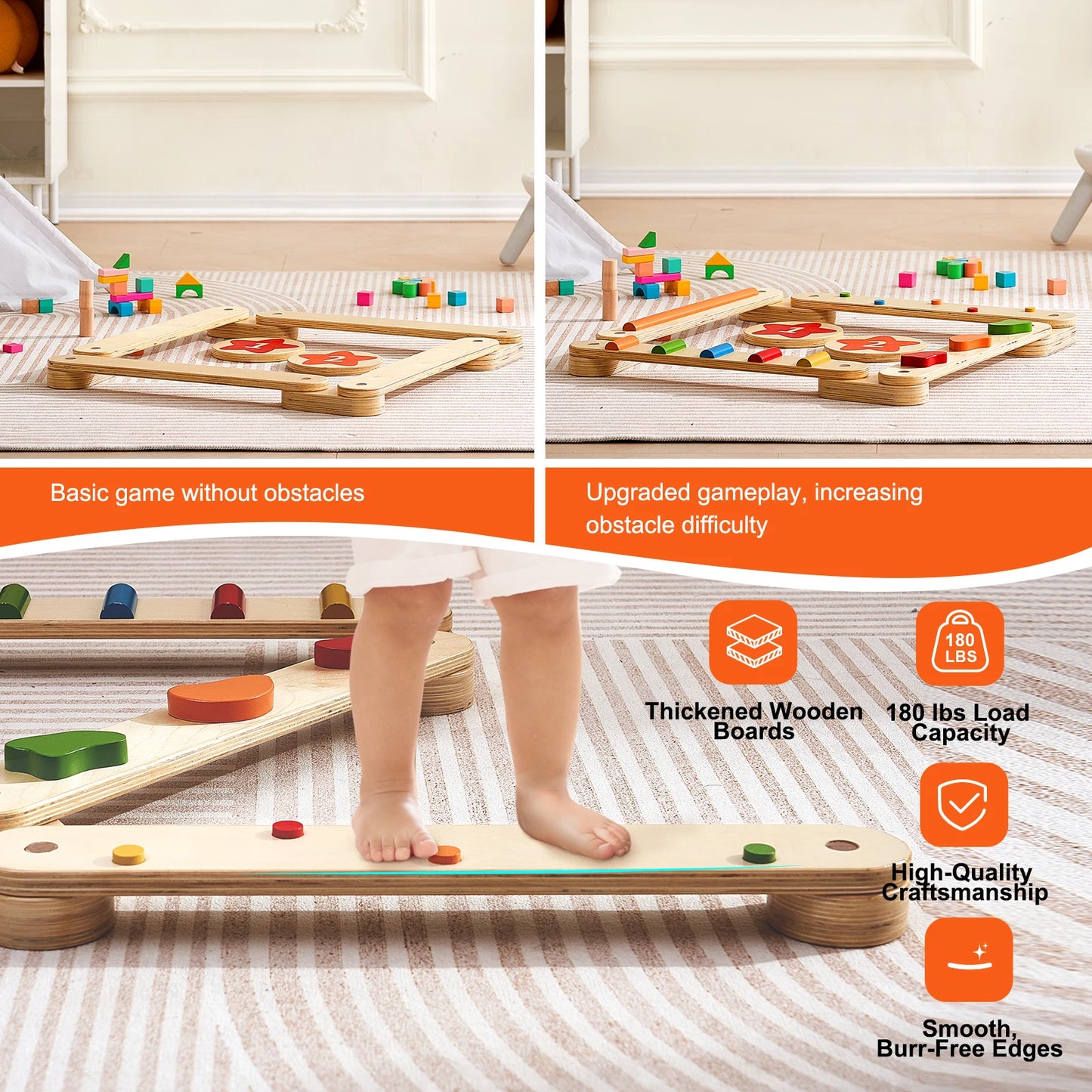 6 PCS Balance Beam Stepping Stones Indoor Outdoor Wooden