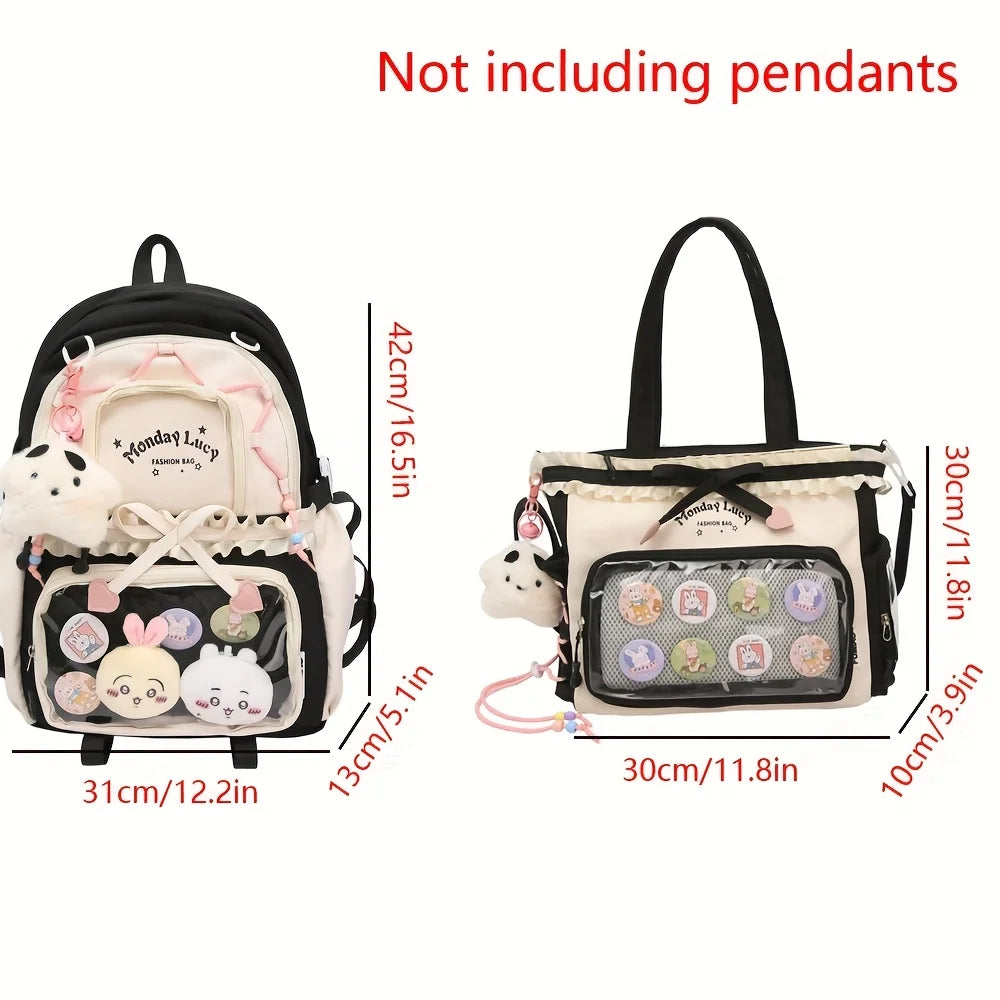 Bag Set Two-Piece Pain Bag Back to School Season Back to School Season Backpack Lace Lightweight Cute Backpack