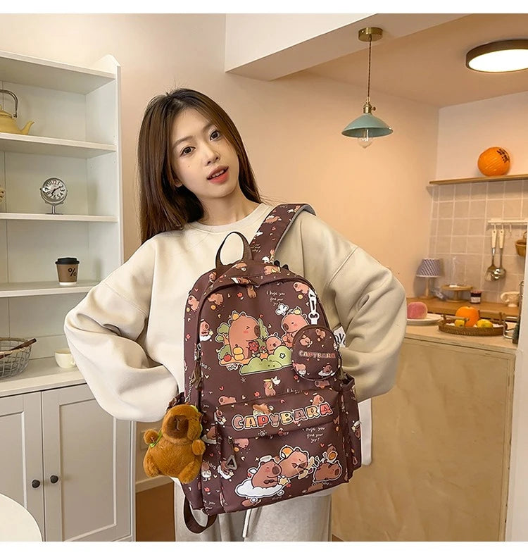 Cute Capybara Backpack for Girls Boys Student Teenager Children's Rucksack Women Cute Casual School Bags Kids Birthday Gift Toy