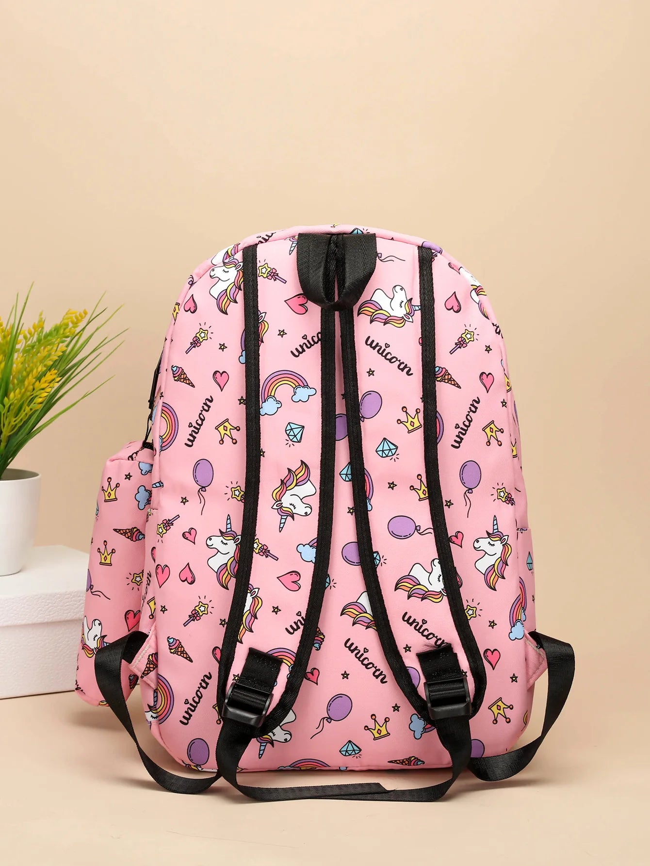 Middle school backpack  unicorn children's backpack crossbody bag pen bag three-piece backpack