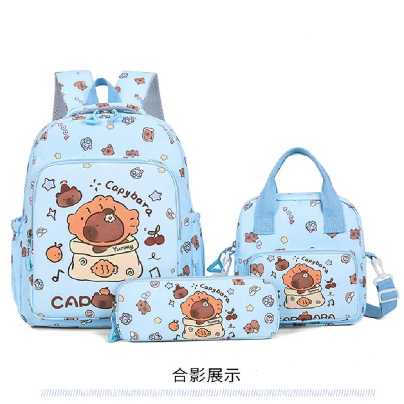 3Pcs Stylish Capybara Rucksack Wear Resist Adorable Capybara Daypack Large Capacity Casual Nylon Bookbag Shopping Work Backpack
