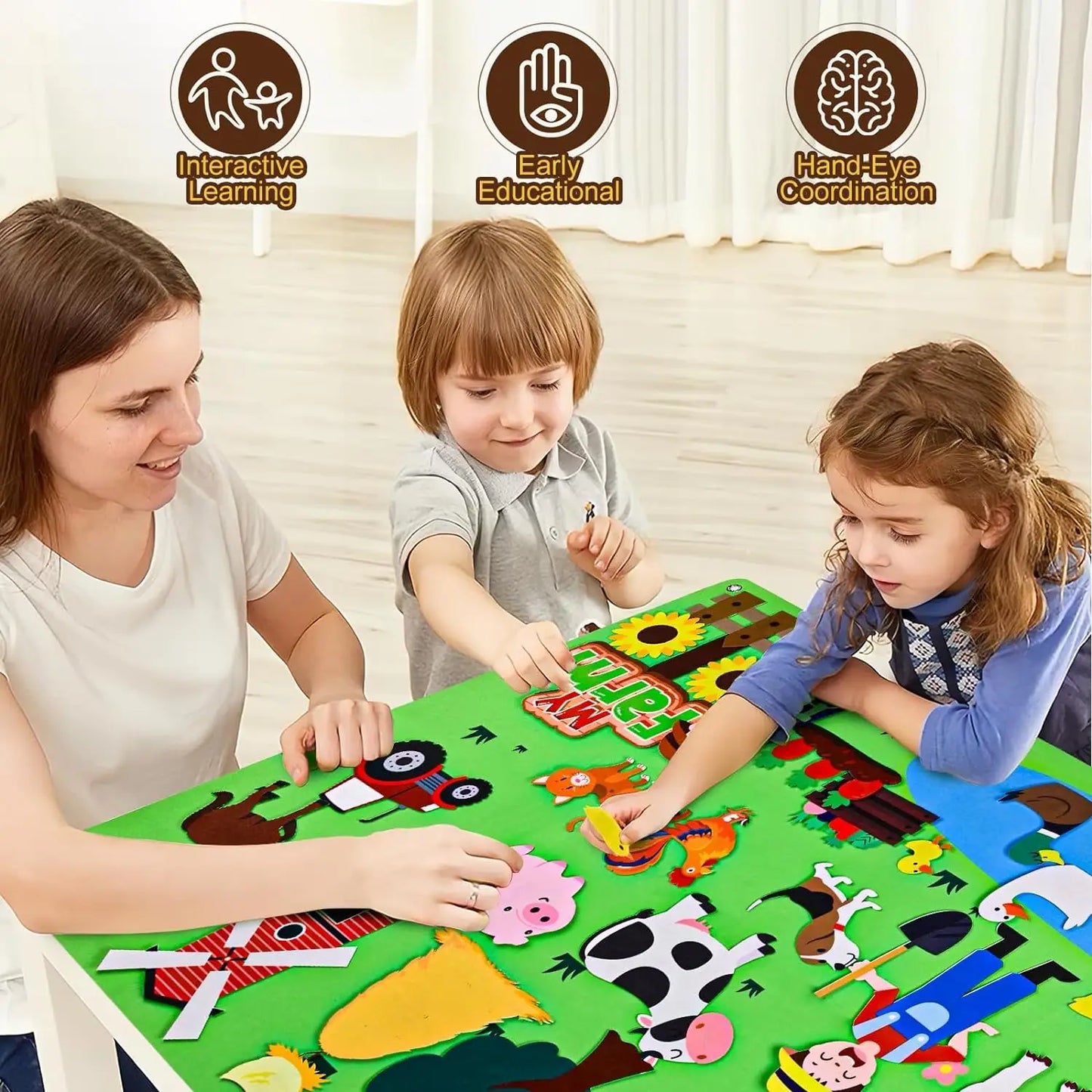 Farm Animals Felt Story Board Set Storytelling Early Learning Interactive Play Kit Wall Hanging Puzzle Toys for Toddlers Gifts