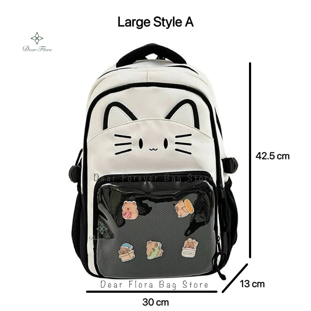Cute Cat Ita Backpacks Large Capacity Knapsack Casual Girl Transparent DIY Display Rucksack Cartoon Trendy Travel Schoolbags