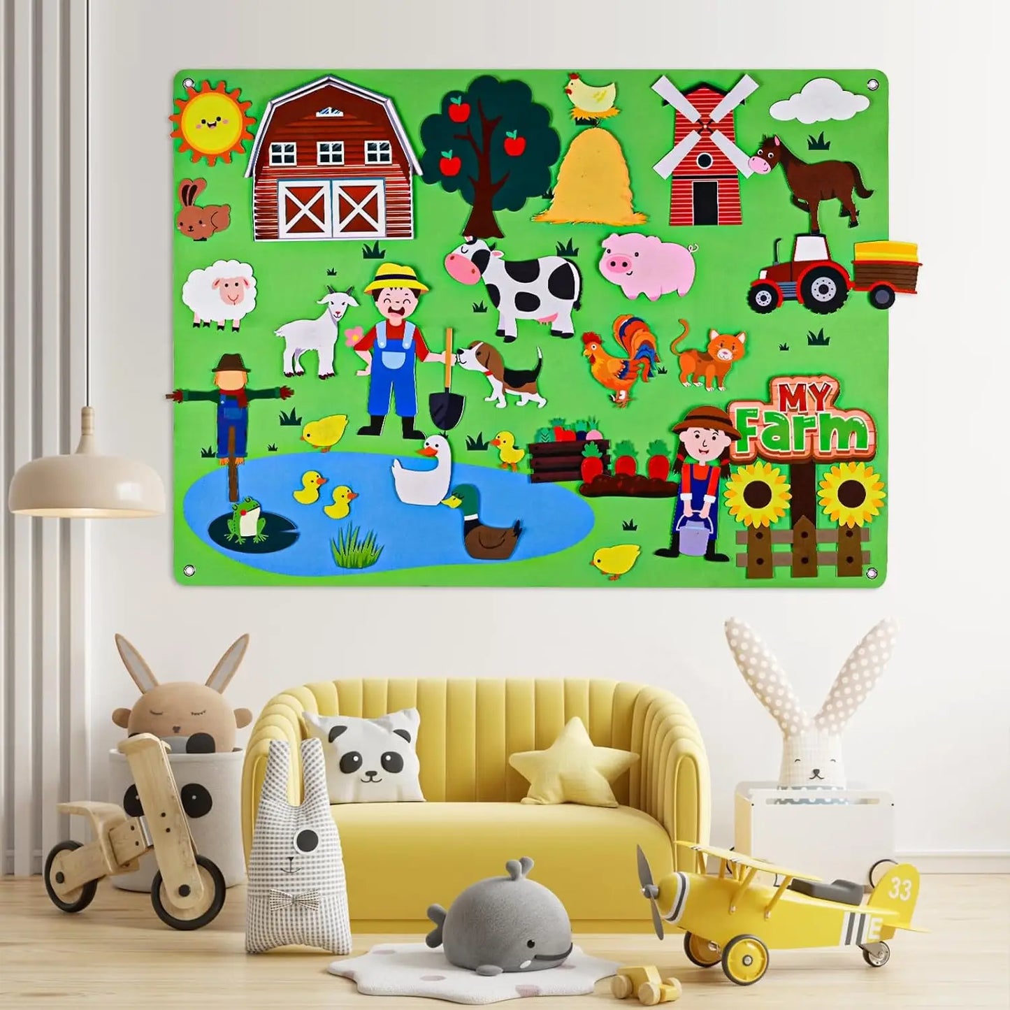 Farm Animals Felt Story Board Set Storytelling Early Learning Interactive Play Kit Wall Hanging Puzzle Toys for Toddlers Gifts