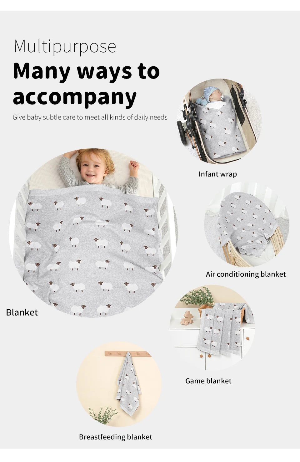 Baby Cotton Blankets Knitted Newborn Boys Girls