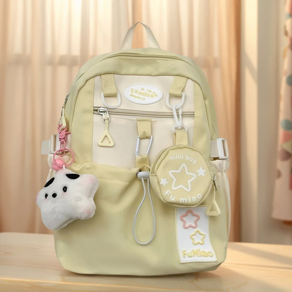Sweet Cute Laptop Bag with Pendant College Backpack Fashion Middle School Bag for High School Students