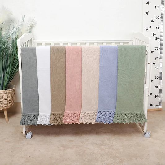 Cotton Baby Blanket Knit Newborn Boys Girls Bedding Quilt Fashion Hollow Out Solid 90*70CM Toddler Swaddle Wrap Super Soft Plaid