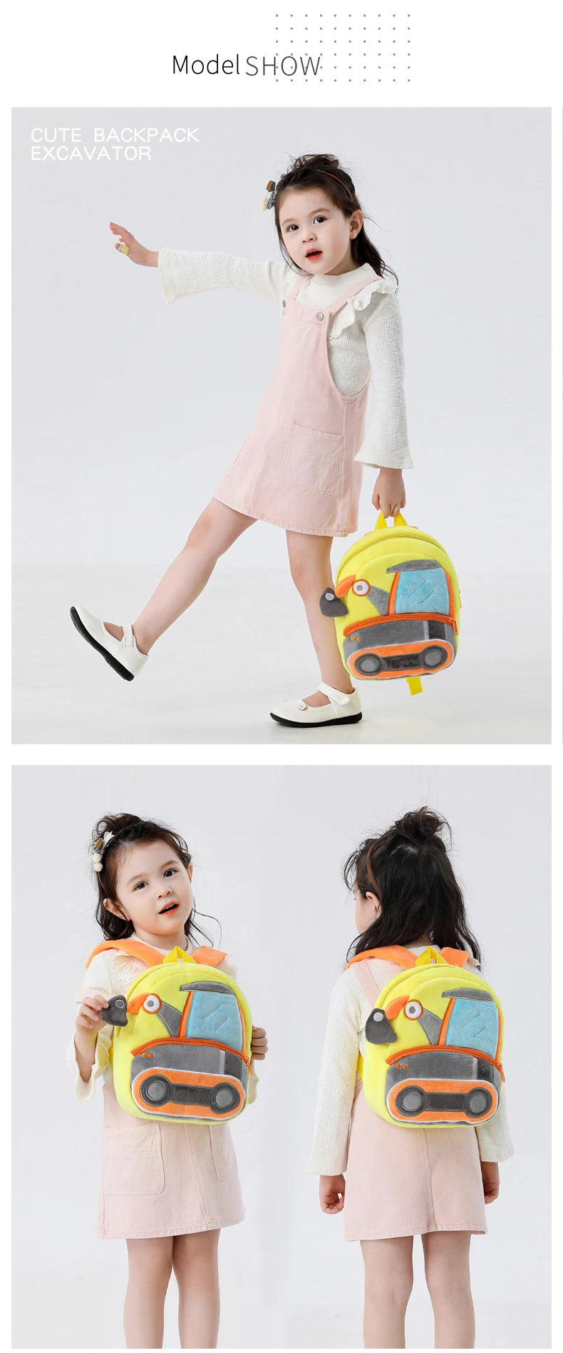 2-4 years old kids engineering backpack cartoon excavator backpack plush kids small school bag toy backpack