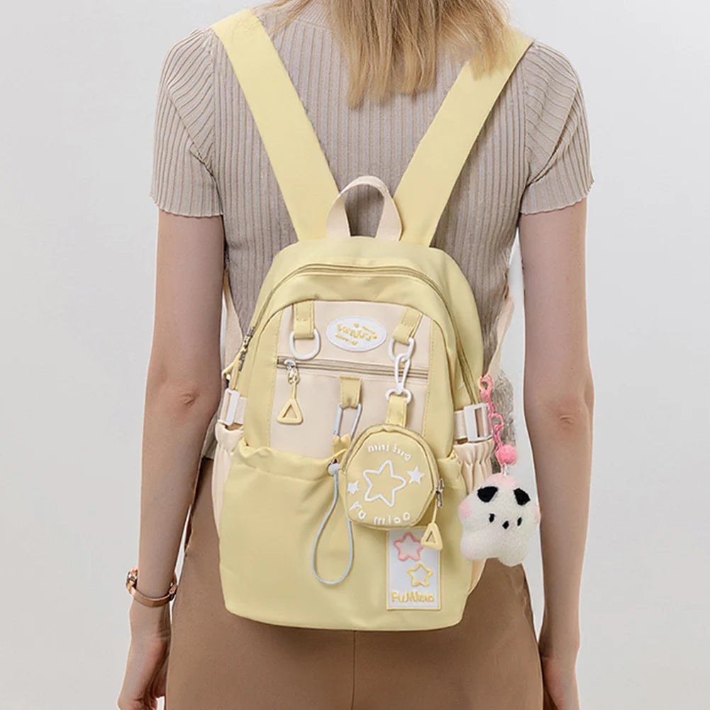 Sweet Cute Laptop Bag with Pendant College Backpack Fashion Middle School Bag for High School Students