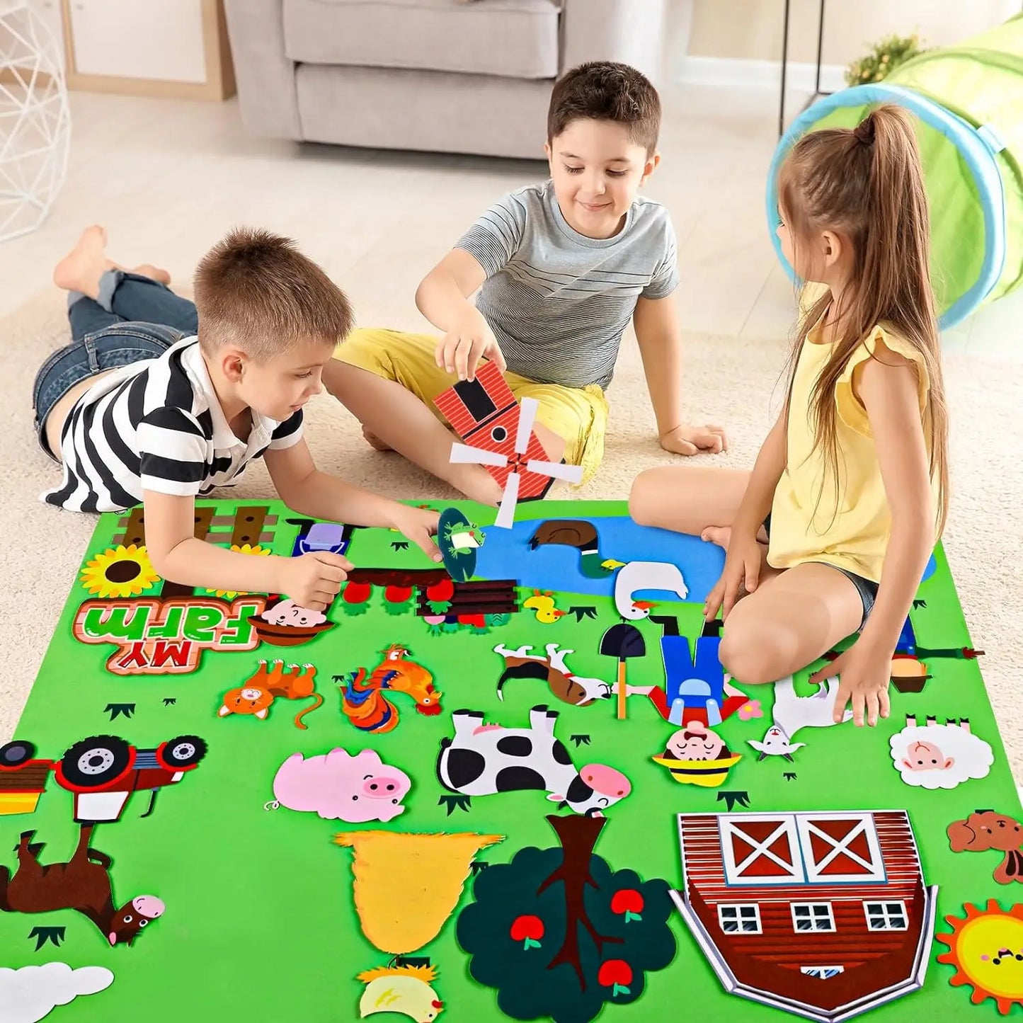 Farm Animals Felt Story Board Set Storytelling Early Learning Interactive Play Kit Wall Hanging Puzzle Toys for Toddlers Gifts