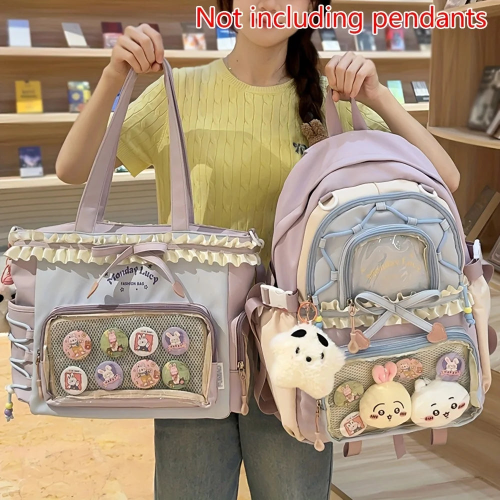 Bag Set Two-Piece Pain Bag Back to School Season Back to School Season Backpack Lace Lightweight Cute Backpack