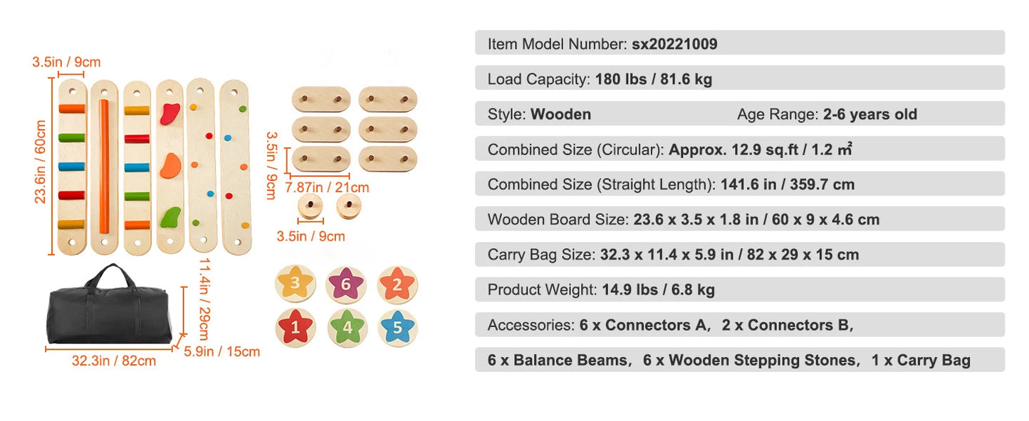 6 PCS Balance Beam Stepping Stones Indoor Outdoor Wooden