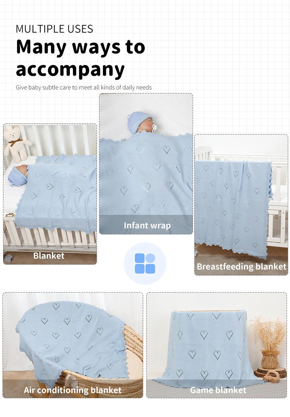 Baby Swaddle Blanket Cotton 100*80cm Soft Knitted Newborn Boys Girls