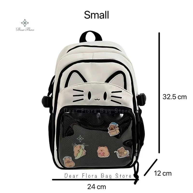 Cute Cat Ita Backpacks Large Capacity Knapsack Casual Girl Transparent DIY Display Rucksack Cartoon Trendy Travel Schoolbags