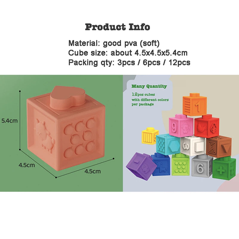 Montessori Baby Kids Toy Baby Blocks Touch Toys Soft Cubes For Children