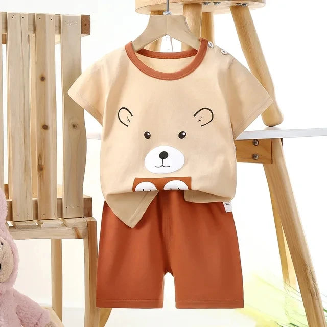 Summer cartoon T-shirt Shorts Children's boys Set Cotton