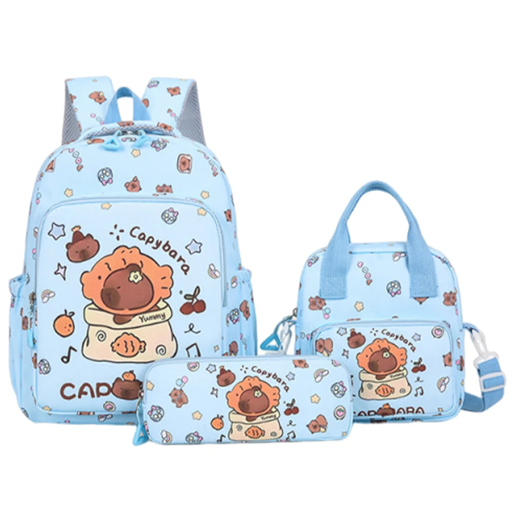 3Pcs Stylish Capybara Rucksack Wear Resist Adorable Capybara Daypack Large Capacity Casual Nylon Bookbag Shopping Work Backpack