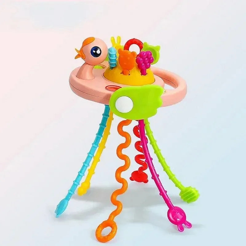 Cartoon Duck Astronaut Pull String Montessori Activity Development Silicone