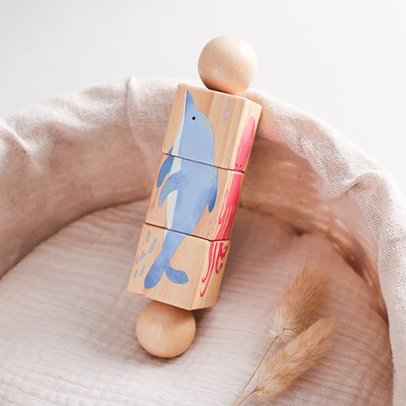 Baby Wooden Rotating Jigsaw Puzzle Hand bell Toy