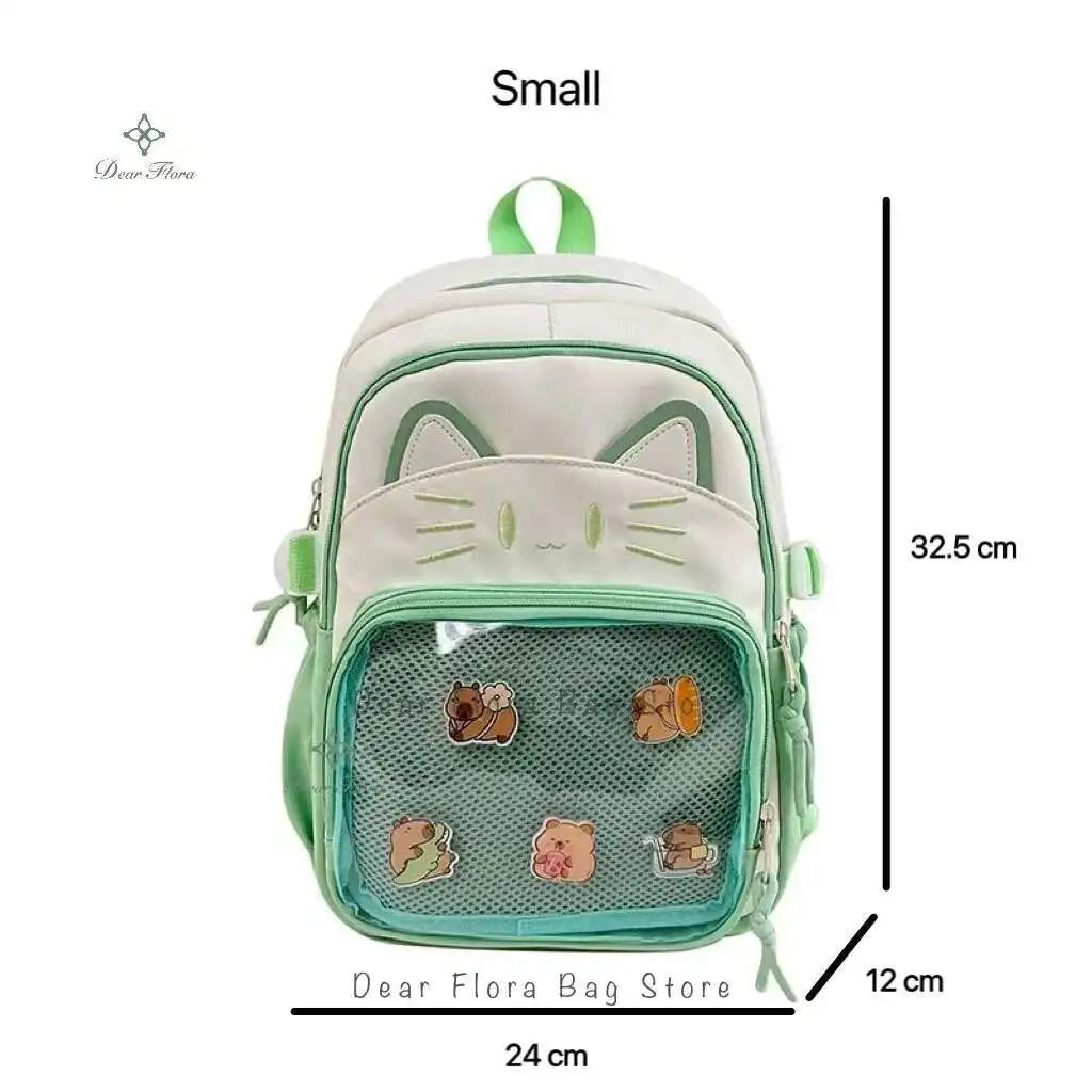 Cute Cat Ita Backpacks Large Capacity Knapsack Casual Girl Transparent DIY Display Rucksack Cartoon Trendy Travel Schoolbags