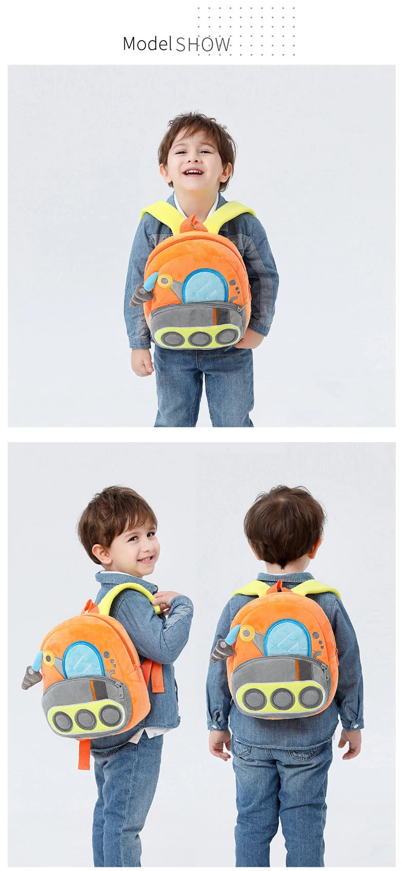 2-4 years old kids engineering backpack cartoon excavator backpack plush kids small school bag toy backpack