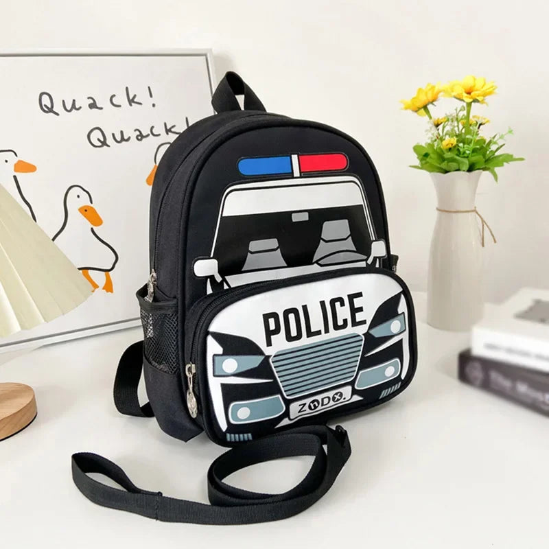 Children Fashion Small Police Car Schoolbag Boys Girls Trend Backpack Kindergarten Snack Backpack