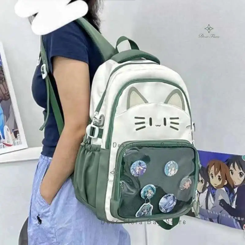 Cute Cat Ita Backpacks Large Capacity Knapsack Casual Girl Transparent DIY Display Rucksack Cartoon Trendy Travel Schoolbags