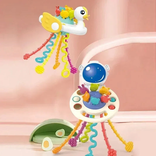 Cartoon Duck Astronaut Pull String Montessori Activity Development Silicone
