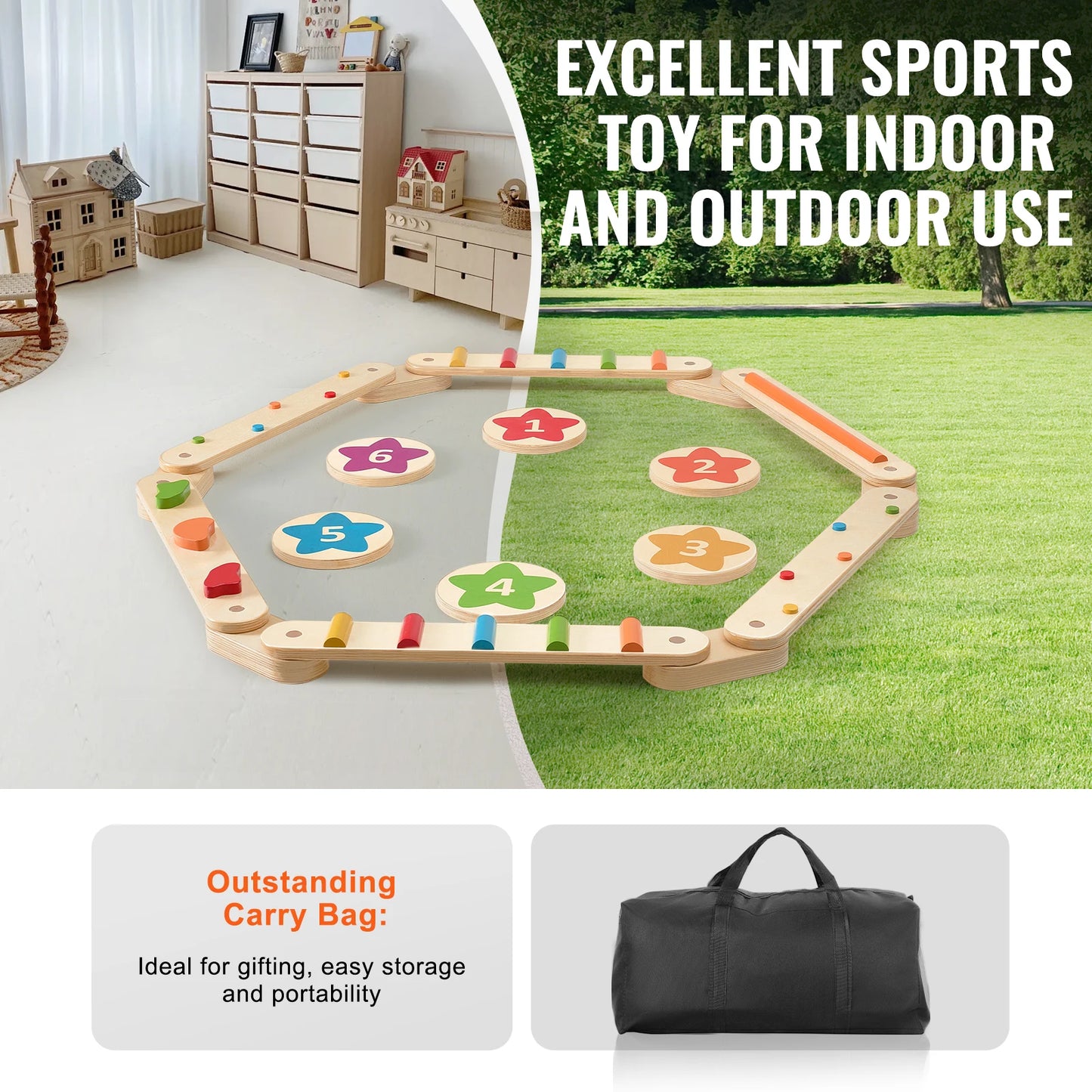 6 PCS Balance Beam Stepping Stones Indoor Outdoor Wooden