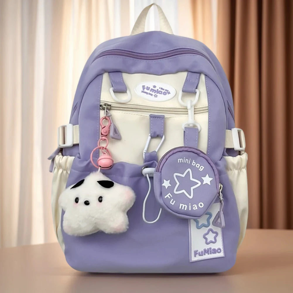 Sweet Cute Laptop Bag with Pendant College Backpack Fashion Middle School Bag for High School Students