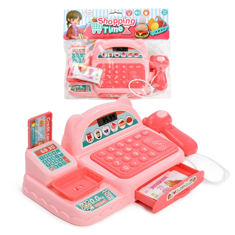 Children's Mini Cash Register With Scanner Montessori Supermarket Play House Game Lights Sound Kids Toys Boy Girl Birthday Gift