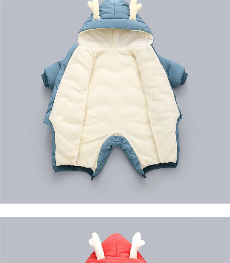 2025 New born Baby Girl clothes Winter Snowsuit Plus Velvet Thick Baby Boys Jumpsuit 0-3 Years Romper boy Overalls Toddler Coat
