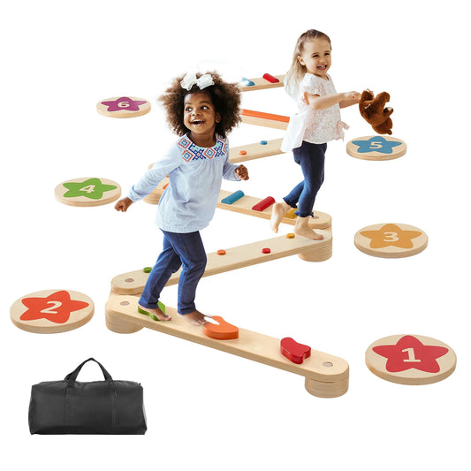 6 PCS Balance Beam Stepping Stones Indoor Outdoor Wooden