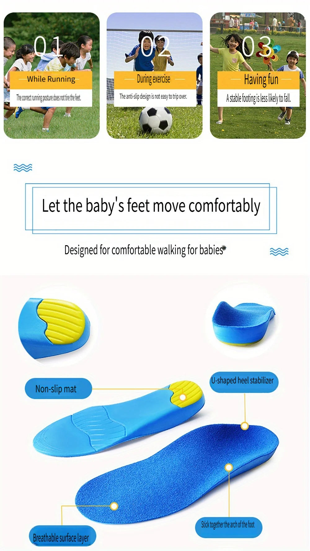 Kids Orthotics Flat Foot High Arch Support Orthopedic Insoles for Children