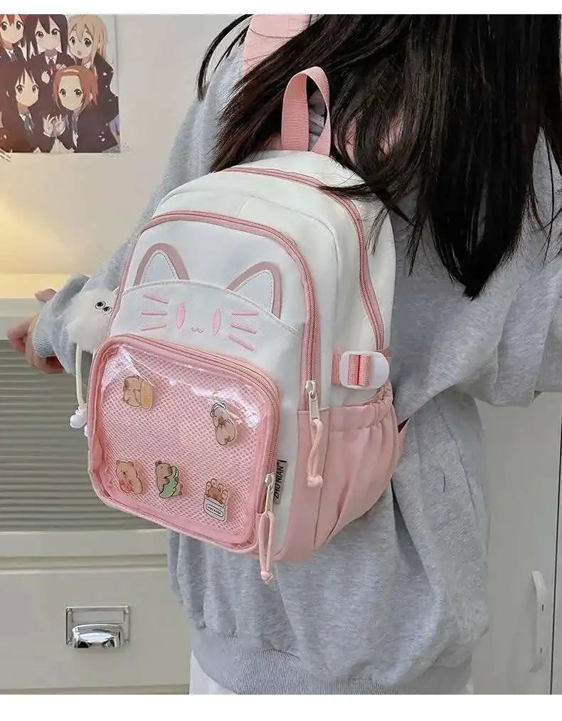 Cute Cat Ita Backpacks Large Capacity Knapsack Casual Girl Transparent DIY Display Rucksack Cartoon Trendy Travel Schoolbags