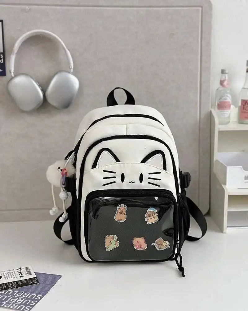Cute Cat Ita Backpacks Large Capacity Knapsack Casual Girl Transparent DIY Display Rucksack Cartoon Trendy Travel Schoolbags