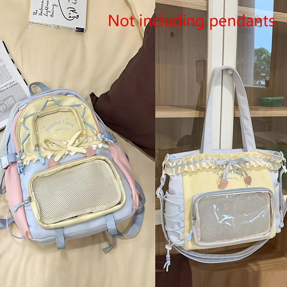 Bag Set Two-Piece Pain Bag Back to School Season Back to School Season Backpack Lace Lightweight Cute Backpack