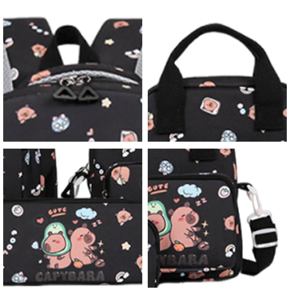 3Pcs Stylish Capybara Rucksack Wear Resist Adorable Capybara Daypack Large Capacity Casual Nylon Bookbag Shopping Work Backpack
