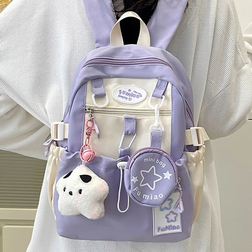 Sweet Cute Laptop Bag with Pendant College Backpack Fashion Middle School Bag for High School Students