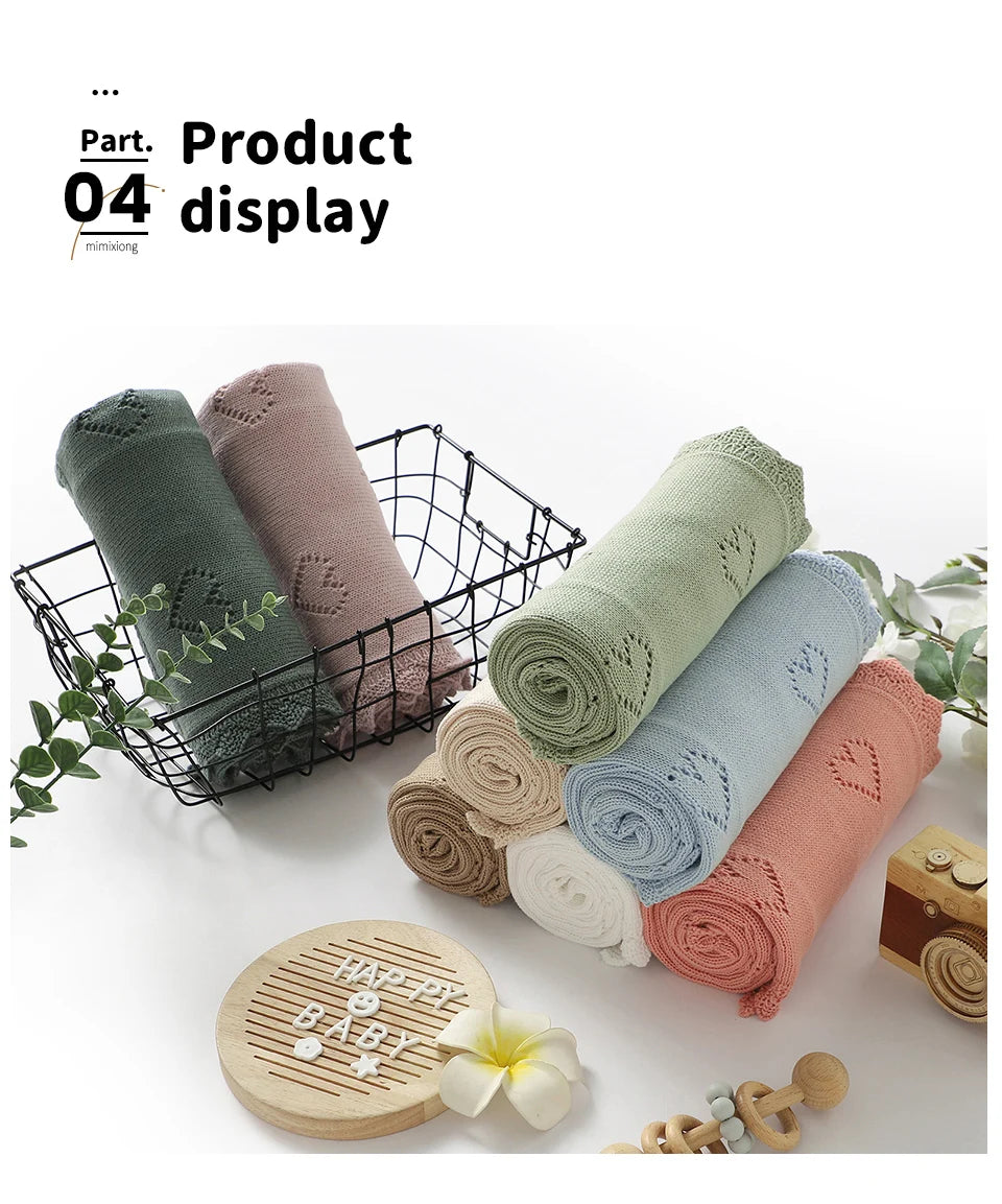 Baby Swaddle Blanket Cotton 100*80cm Soft Knitted Newborn Boys Girls
