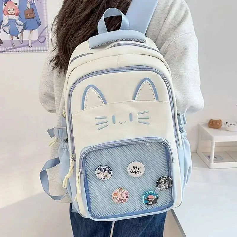 Cute Cat Ita Backpacks Large Capacity Knapsack Casual Girl Transparent DIY Display Rucksack Cartoon Trendy Travel Schoolbags